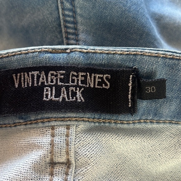 Vintage Genes Black Slim Fit Blue Medium Wash Bermuda Denim Shorts Size W30 - Picture 9 of 16